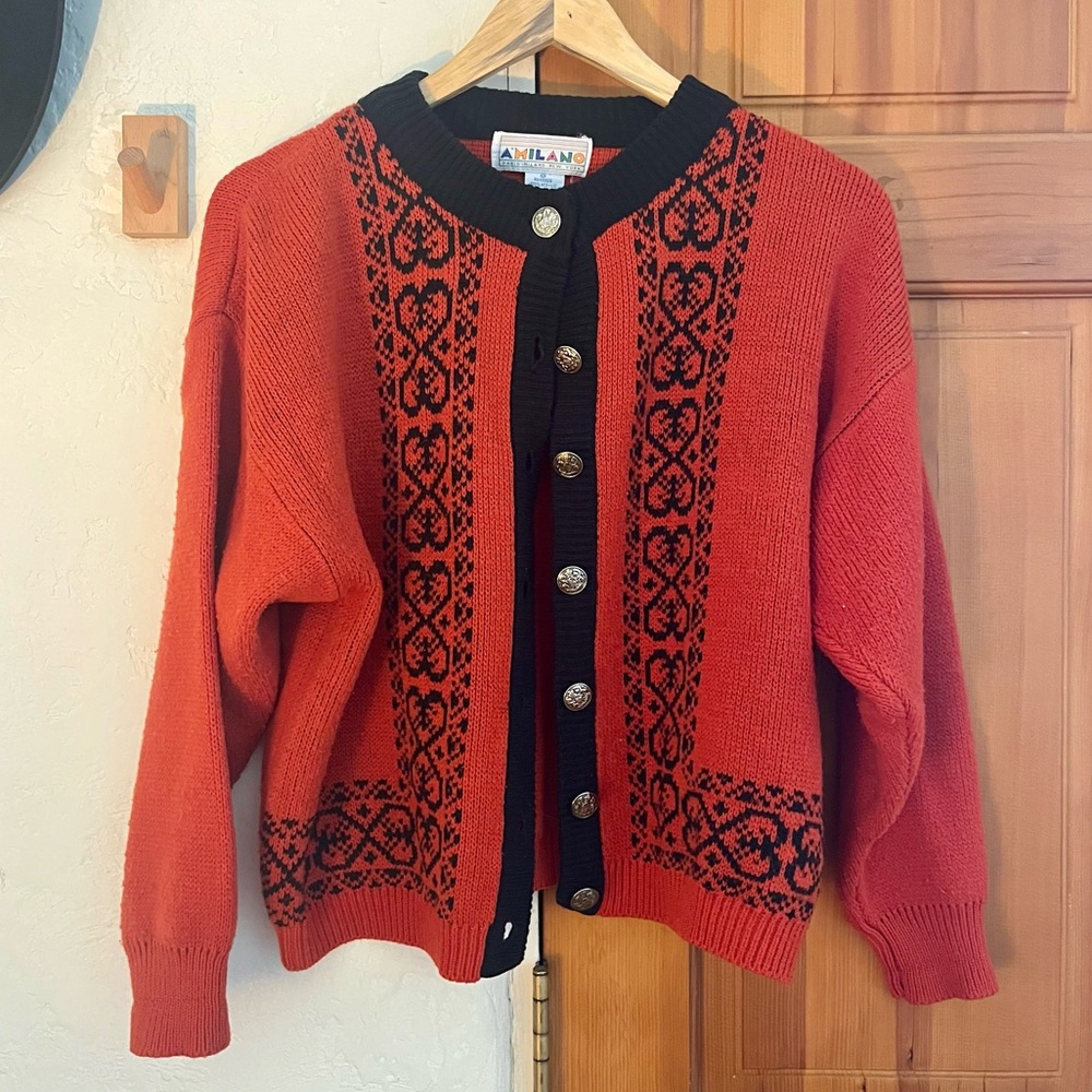 Vintage Navy & Red/Orange Cardigan